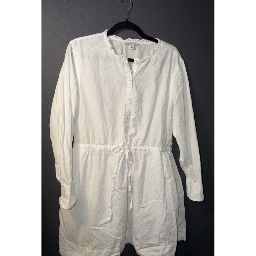 Free Assembly 100% Cotton Drawstring Tie Front Longsleeve Mini Dress Size L